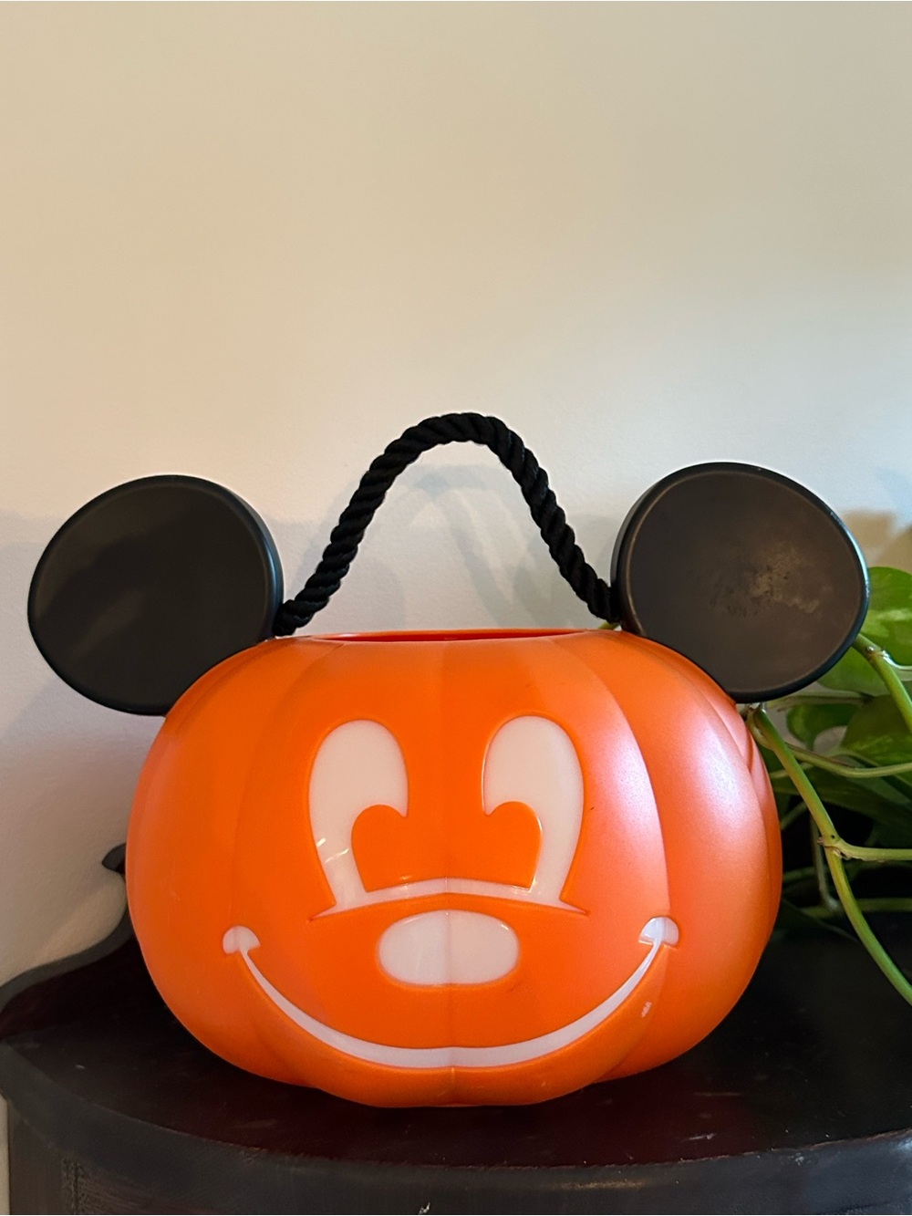 Disney Orange Mickey Pumpkin Candy Pail with Black Ears lights up